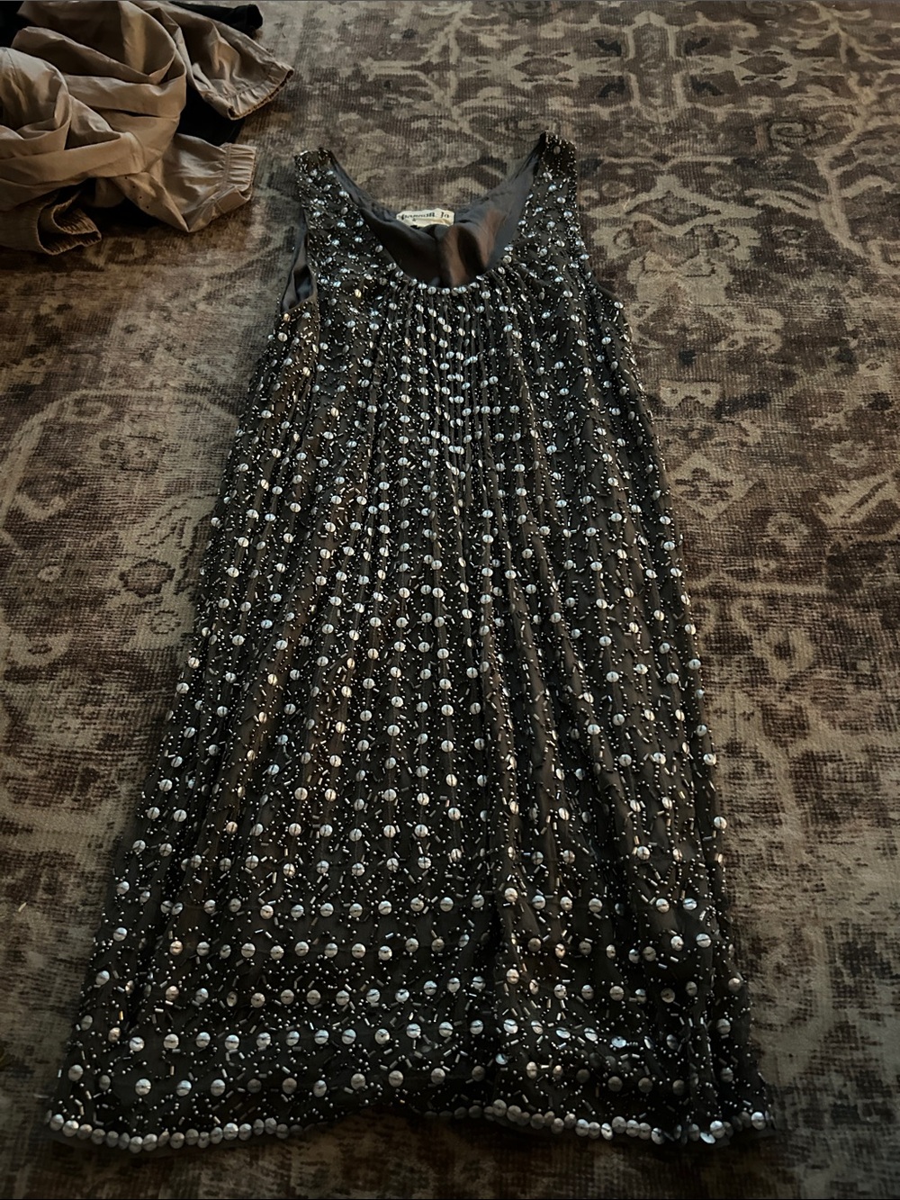Hannah Jo Black Beaded Sleeveless Party Dress